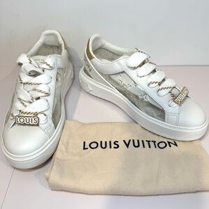 Louis Vuitton Time Out Sneakers In Monogram Logo White Leather & Clear PVC Sz 38